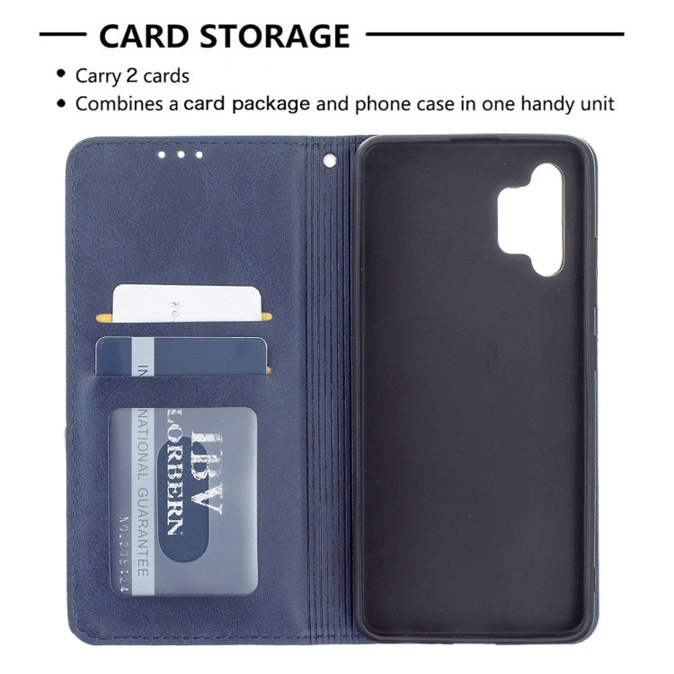 For Samsung Galaxy A32 4G Rhombus Texture Horizontal Flip Magnetic Leather Case with Holder & Card Slots(Blue) by buy2fix