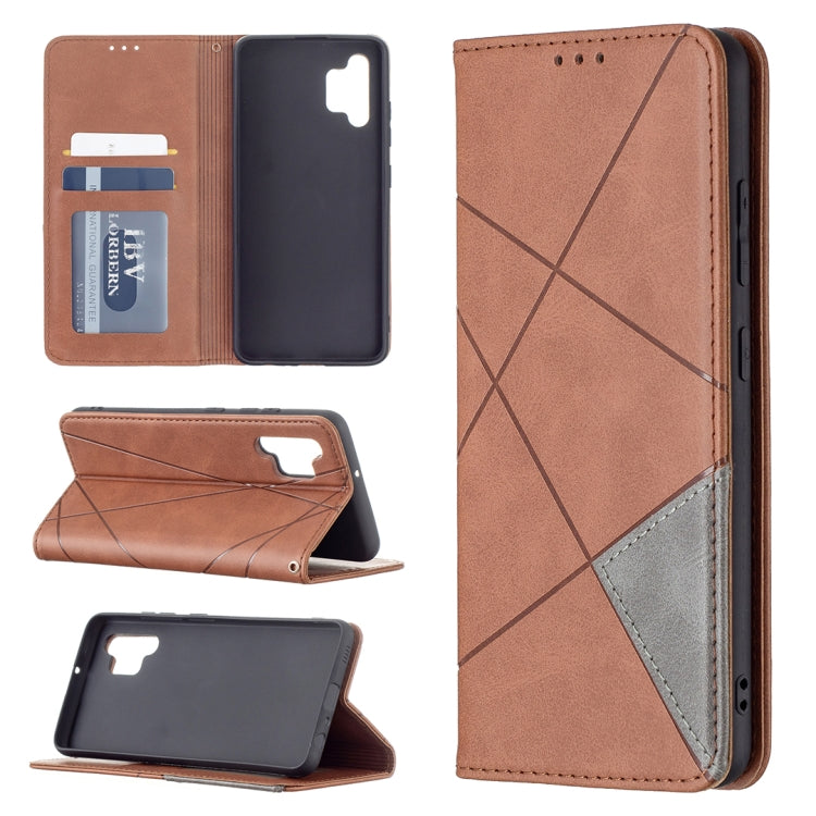 For Samsung Galaxy A32 4G Rhombus Texture Horizontal Flip Magnetic Leather Case with Holder & Card Slots(Brown) by buy2fix