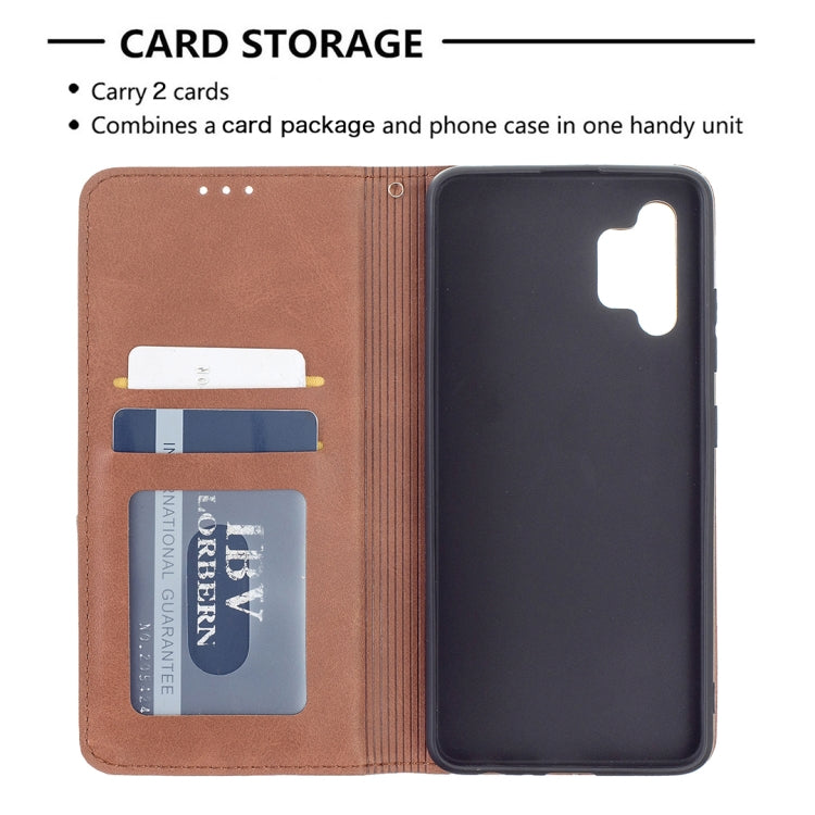 For Samsung Galaxy A32 4G Rhombus Texture Horizontal Flip Magnetic Leather Case with Holder & Card Slots(Brown) by buy2fix