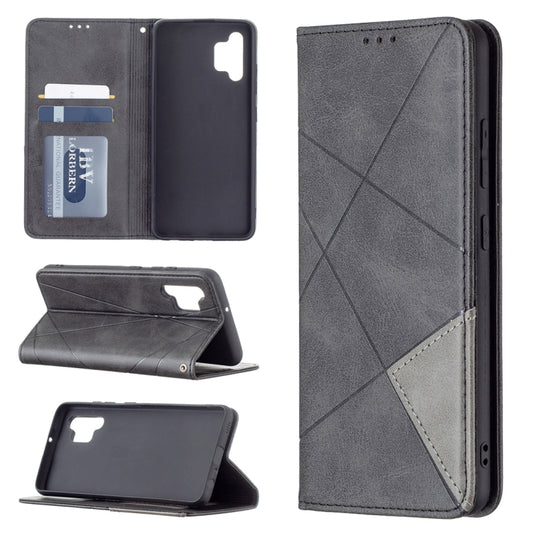 For Samsung Galaxy A32 4G Rhombus Texture Horizontal Flip Magnetic Leather Case with Holder & Card Slots(Black) by buy2fix