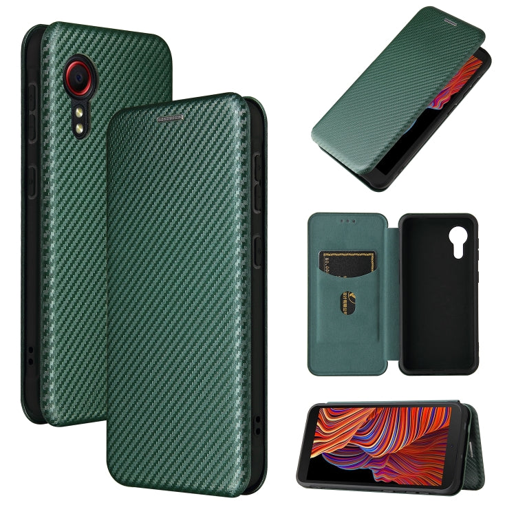 For Samsung Galaxy Xcover 5 Carbon Fiber Texture Horizontal Flip TPU + PC + PU Leather Case with Card Slot(Green) by buy2fix