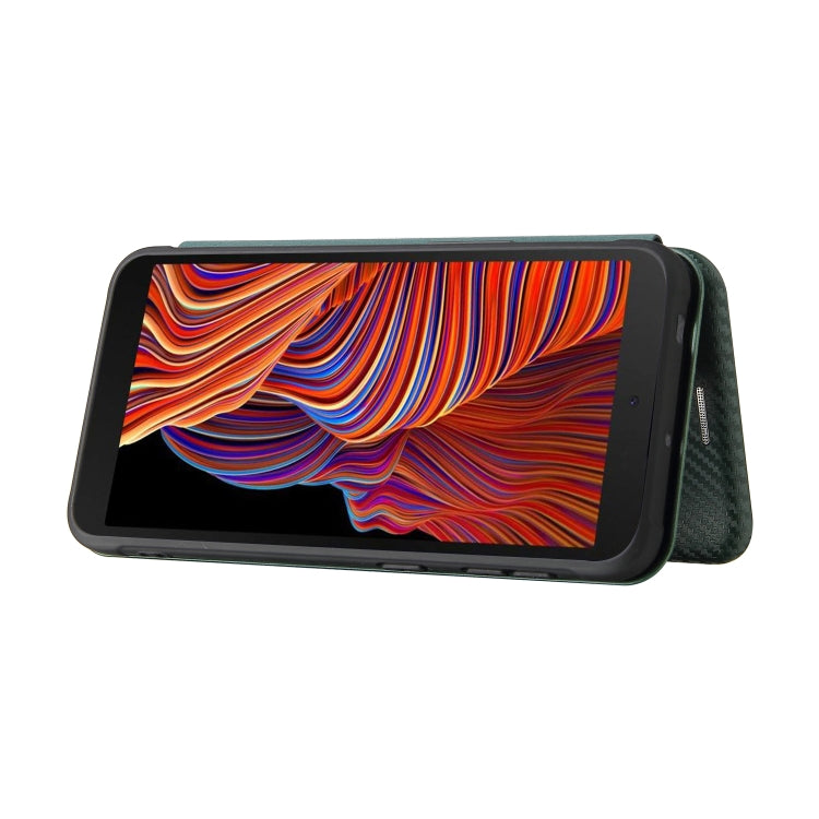 For Samsung Galaxy Xcover 5 Carbon Fiber Texture Horizontal Flip TPU + PC + PU Leather Case with Card Slot(Green) by buy2fix