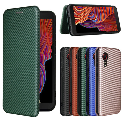 For Samsung Galaxy Xcover 5 Carbon Fiber Texture Horizontal Flip TPU + PC + PU Leather Case with Card Slot(Green) by buy2fix