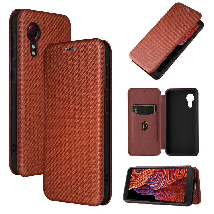 For Samsung Galaxy Xcover 5 Carbon Fiber Texture Horizontal Flip TPU + PC + PU Leather Case with Card Slot(Brown) by buy2fix