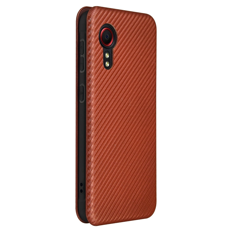 For Samsung Galaxy Xcover 5 Carbon Fiber Texture Horizontal Flip TPU + PC + PU Leather Case with Card Slot(Brown) by buy2fix