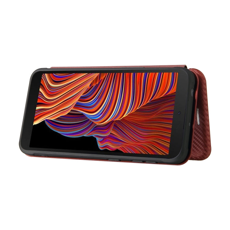 For Samsung Galaxy Xcover 5 Carbon Fiber Texture Horizontal Flip TPU + PC + PU Leather Case with Card Slot(Brown) by buy2fix