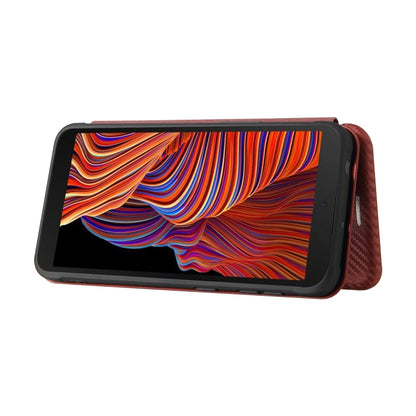 For Samsung Galaxy Xcover 5 Carbon Fiber Texture Horizontal Flip TPU + PC + PU Leather Case with Card Slot(Brown) by buy2fix