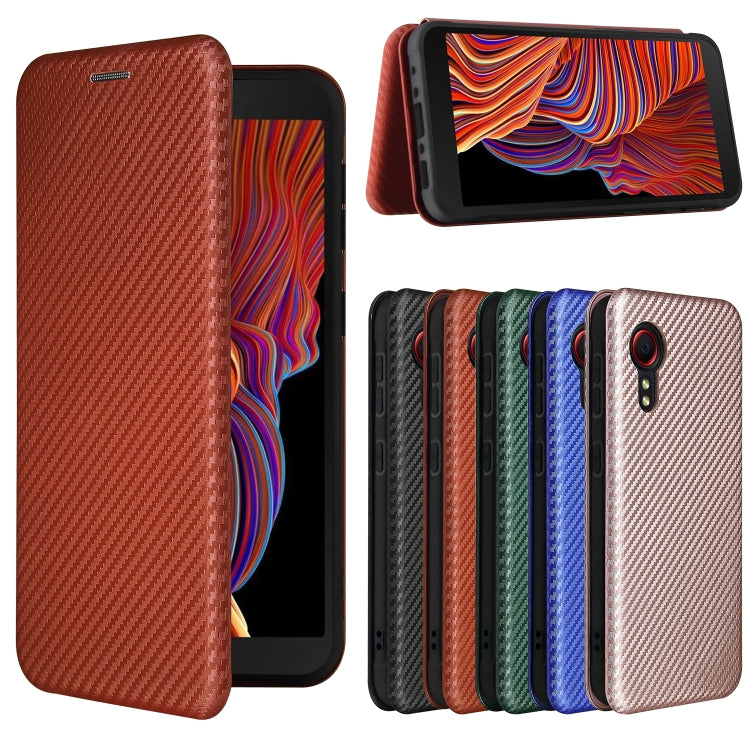 For Samsung Galaxy Xcover 5 Carbon Fiber Texture Horizontal Flip TPU + PC + PU Leather Case with Card Slot(Brown) by buy2fix