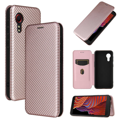 For Samsung Galaxy Xcover 5 Carbon Fiber Texture Horizontal Flip TPU + PC + PU Leather Case with Card Slot(Pink) by buy2fix