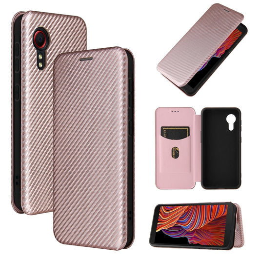 For Samsung Galaxy Xcover 5 Carbon Fiber Texture Horizontal Flip TPU + PC + PU Leather Case with Card Slot(Pink) by buy2fix
