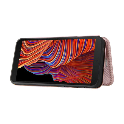 For Samsung Galaxy Xcover 5 Carbon Fiber Texture Horizontal Flip TPU + PC + PU Leather Case with Card Slot(Pink) by buy2fix