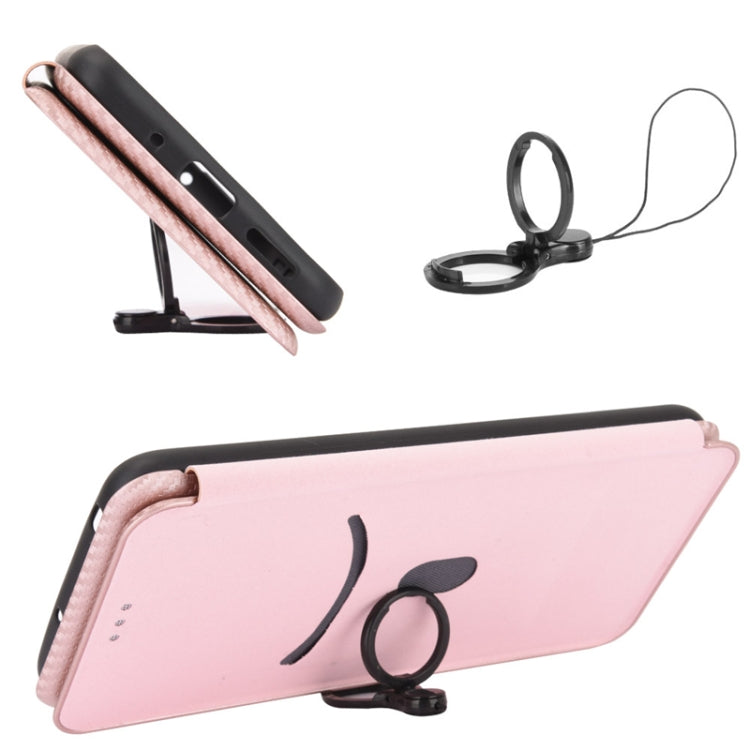 For Samsung Galaxy Xcover 5 Carbon Fiber Texture Horizontal Flip TPU + PC + PU Leather Case with Card Slot(Pink) by buy2fix