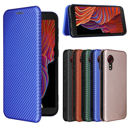 For Samsung Galaxy Xcover 5 Carbon Fiber Texture Horizontal Flip TPU + PC + PU Leather Case with Card Slot(Blue) by buy2fix