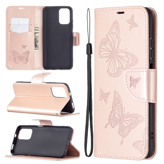 For Xiaomi Redmi Note 10 4G/Note 10s Two Butterflies Embossing  Pattern Horizontal Flip Leather Case with Holder & Card Slot & Wallet & Lanyard(Rose Gold) - Xiaomi Cases by buy2fix | Online Shopping UK | buy2fix
