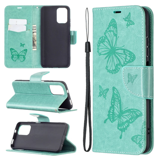 For Xiaomi Redmi Note 10 4G/Note 10s Two Butterflies Embossing  Pattern Horizontal Flip Leather Case with Holder & Card Slot & Wallet & Lanyard(Green) - Xiaomi Cases by buy2fix | Online Shopping UK | buy2fix
