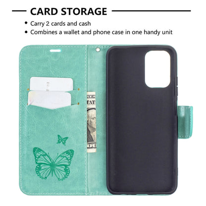 For Xiaomi Redmi Note 10 4G/Note 10s Two Butterflies Embossing  Pattern Horizontal Flip Leather Case with Holder & Card Slot & Wallet & Lanyard(Green) - Xiaomi Cases by buy2fix | Online Shopping UK | buy2fix