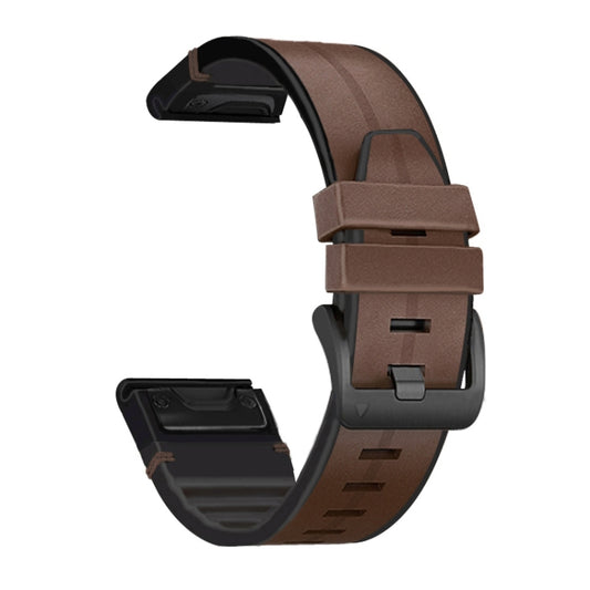 For Garmin Fenix 6 Silicone + Leather Quick Release Watch Band(Coffee) - Watch Bands by buy2fix | Online Shopping UK | buy2fix
