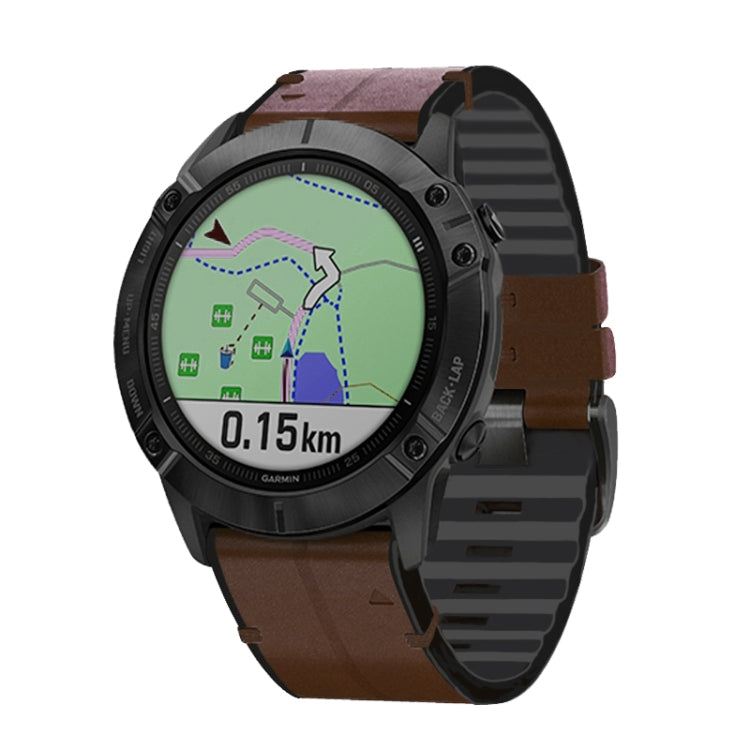 For Garmin Fenix 6 Silicone + Leather Quick Release Watch Band(Coffee) - Watch Bands by buy2fix | Online Shopping UK | buy2fix