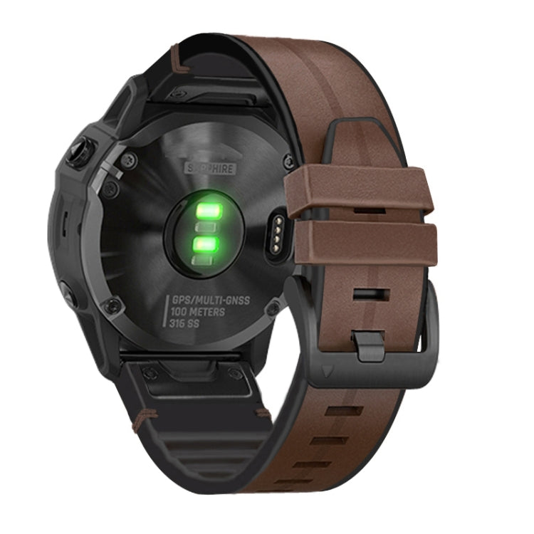 For Garmin Fenix 6 Silicone + Leather Quick Release Watch Band(Coffee) - Watch Bands by buy2fix | Online Shopping UK | buy2fix