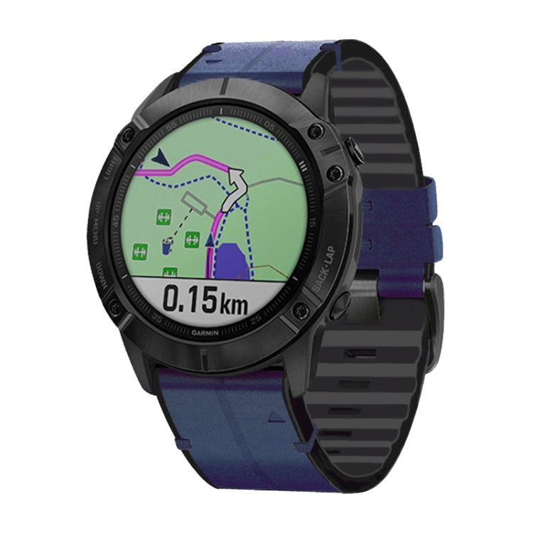 For Garmin Fenix 6 Silicone + Leather Quick Release Watch Band(Blue) - Watch Bands by buy2fix | Online Shopping UK | buy2fix