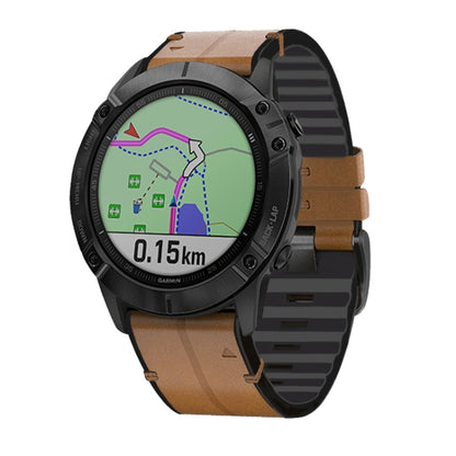 For Garmin Fenix 6 Silicone + Leather Quick Release Watch Band(Brown) - Watch Bands by buy2fix | Online Shopping UK | buy2fix