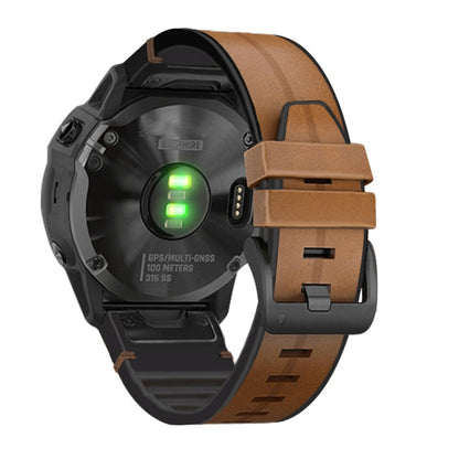 For Garmin Fenix 6 Silicone + Leather Quick Release Watch Band(Brown) - Watch Bands by buy2fix | Online Shopping UK | buy2fix