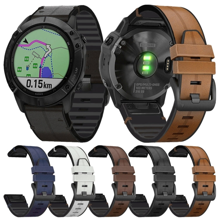 For Garmin Fenix 6 Silicone + Leather Quick Release Watch Band(Brown) - Watch Bands by buy2fix | Online Shopping UK | buy2fix