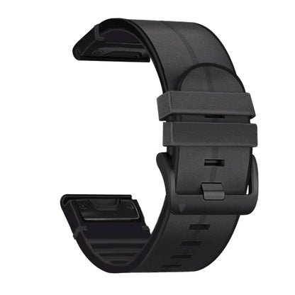 For Garmin Fenix 6X Silicone + Leather Quick Release Watch Band(Black) - Watch Bands by buy2fix | Online Shopping UK | buy2fix
