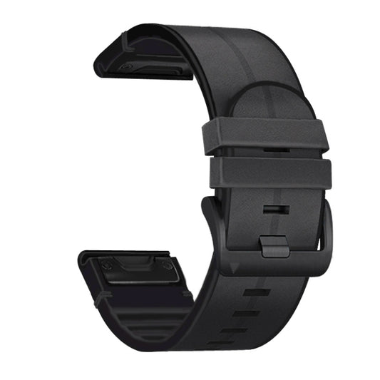 For Garmin Fenix 6X Silicone + Leather Quick Release Watch Band(Black) - Watch Bands by buy2fix | Online Shopping UK | buy2fix