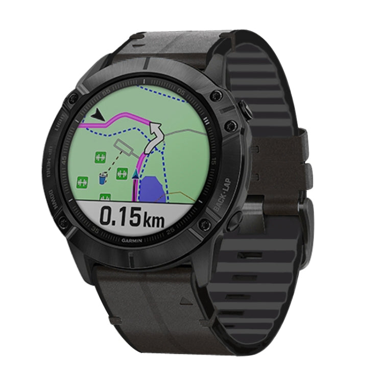 For Garmin Fenix 6X Silicone + Leather Quick Release Watch Band(Black) - Watch Bands by buy2fix | Online Shopping UK | buy2fix