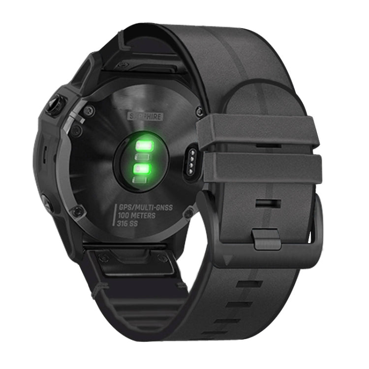 For Garmin Fenix 6X Silicone + Leather Quick Release Watch Band(Black) - Watch Bands by buy2fix | Online Shopping UK | buy2fix