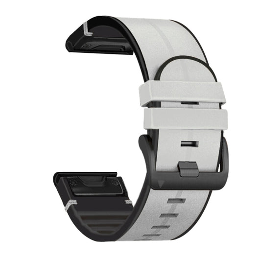 For Garmin Fenix 6X Silicone + Leather Quick Release Watch Band(Light Grey) - Watch Bands by buy2fix | Online Shopping UK | buy2fix