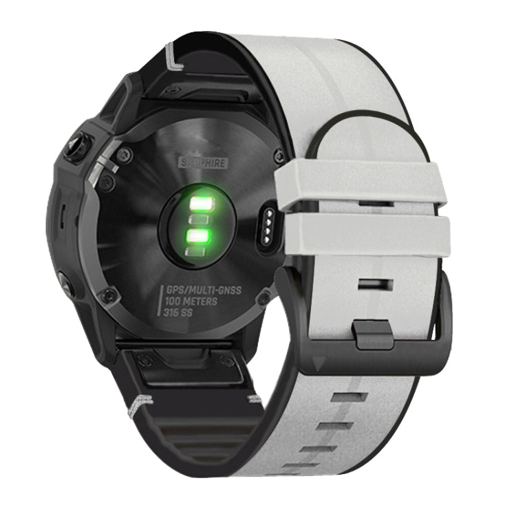 For Garmin Fenix 6X Silicone + Leather Quick Release Watch Band(Light Grey) by buy2fix