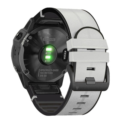 For Garmin Fenix 6X Silicone + Leather Quick Release Watch Band(Light Grey) by buy2fix