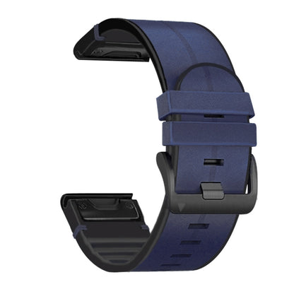 For Garmin Fenix 6X Silicone + Leather Quick Release Watch Band(Blue) - Watch Bands by buy2fix | Online Shopping UK | buy2fix
