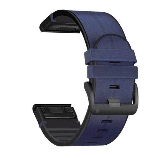 For Garmin Fenix 6X Silicone + Leather Quick Release Watch Band(Blue) - Watch Bands by buy2fix | Online Shopping UK | buy2fix