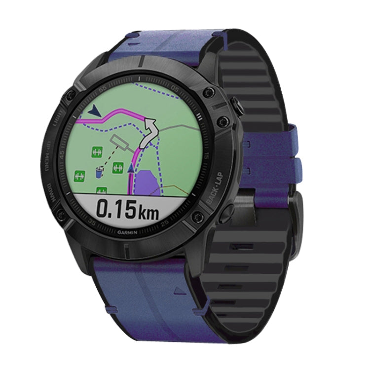 For Garmin Fenix 6X Silicone + Leather Quick Release Watch Band(Blue) - Watch Bands by buy2fix | Online Shopping UK | buy2fix