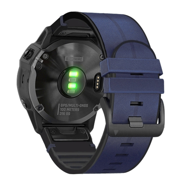 For Garmin Fenix 6X Silicone + Leather Quick Release Watch Band(Blue) - Watch Bands by buy2fix | Online Shopping UK | buy2fix