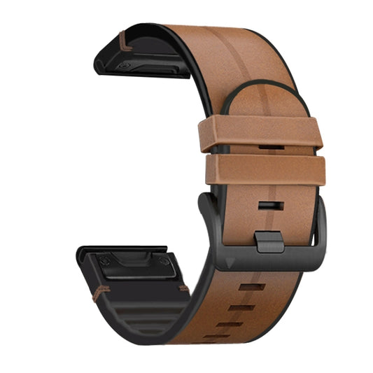 For Garmin Fenix 6X Silicone + Leather Quick Release Watch Band(Brown) - Watch Bands by buy2fix | Online Shopping UK | buy2fix