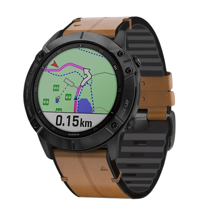 For Garmin Fenix 6X Silicone + Leather Quick Release Watch Band(Brown) - Watch Bands by buy2fix | Online Shopping UK | buy2fix