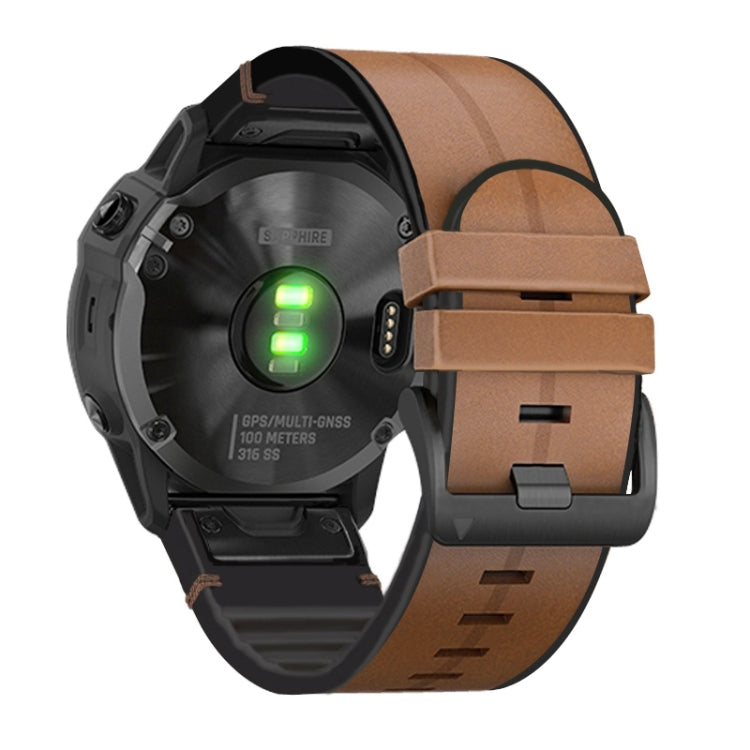 For Garmin Fenix 6X Silicone + Leather Quick Release Watch Band(Brown) - Watch Bands by buy2fix | Online Shopping UK | buy2fix