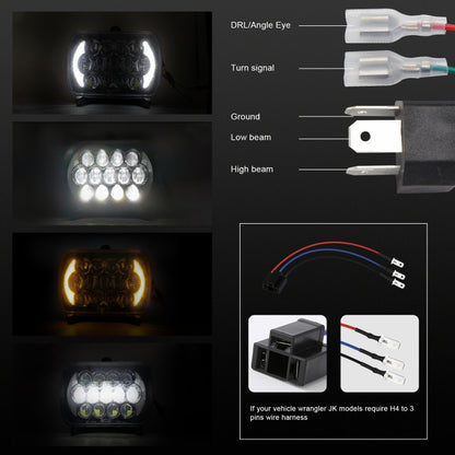 7 inch(5X7)/(7X6) H4 DC 9V-30V 30000LM 300W 8LEDs Car Square Shape LED Headlight Lamps for Jeep Wrangler - Work Lights by buy2fix | Online Shopping UK | buy2fix