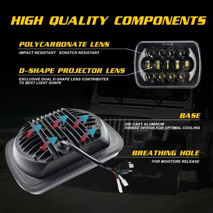 7 inch(5X7)/(7X6) H4 DC 9V-30V 30000LM 300W 8LEDs Car Square Shape LED Headlight Lamps for Jeep Wrangler - Work Lights by buy2fix | Online Shopping UK | buy2fix