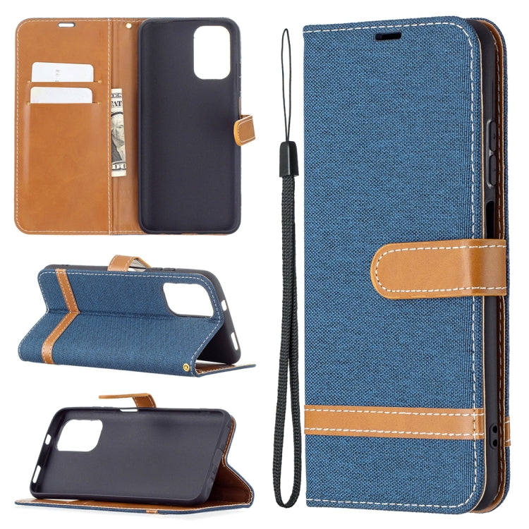 For Xiaomi Redmi Note 10 4G / Note 10S Color Matching Denim Texture Horizontal Flip Leather Case with Holder & Card Slots & Wallet & Lanyard(Dark Blue) - Xiaomi Cases by buy2fix | Online Shopping UK | buy2fix