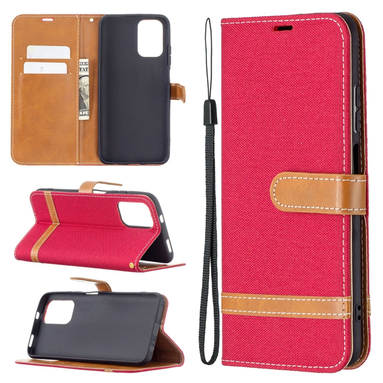 For Xiaomi Redmi Note 10 4G / Note 10S Color Matching Denim Texture Horizontal Flip Leather Case with Holder & Card Slots & Wallet & Lanyard(Red) - Xiaomi Cases by buy2fix | Online Shopping UK | buy2fix