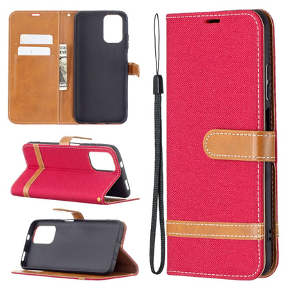 For Xiaomi Redmi Note 10 4G / Note 10S Color Matching Denim Texture Horizontal Flip Leather Case with Holder & Card Slots & Wallet & Lanyard(Red) - Xiaomi Cases by buy2fix | Online Shopping UK | buy2fix