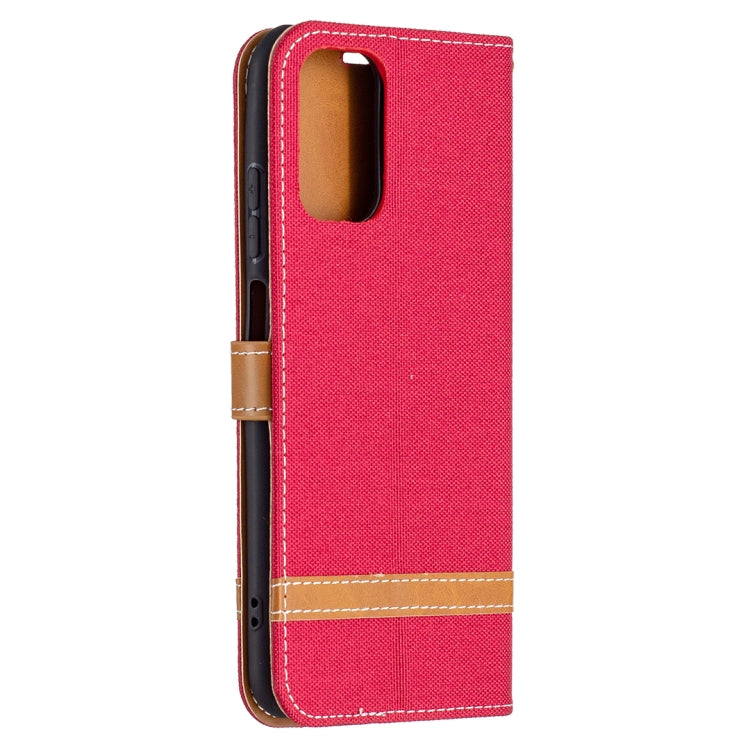 For Xiaomi Redmi Note 10 4G / Note 10S Color Matching Denim Texture Horizontal Flip Leather Case with Holder & Card Slots & Wallet & Lanyard(Red) - Xiaomi Cases by buy2fix | Online Shopping UK | buy2fix