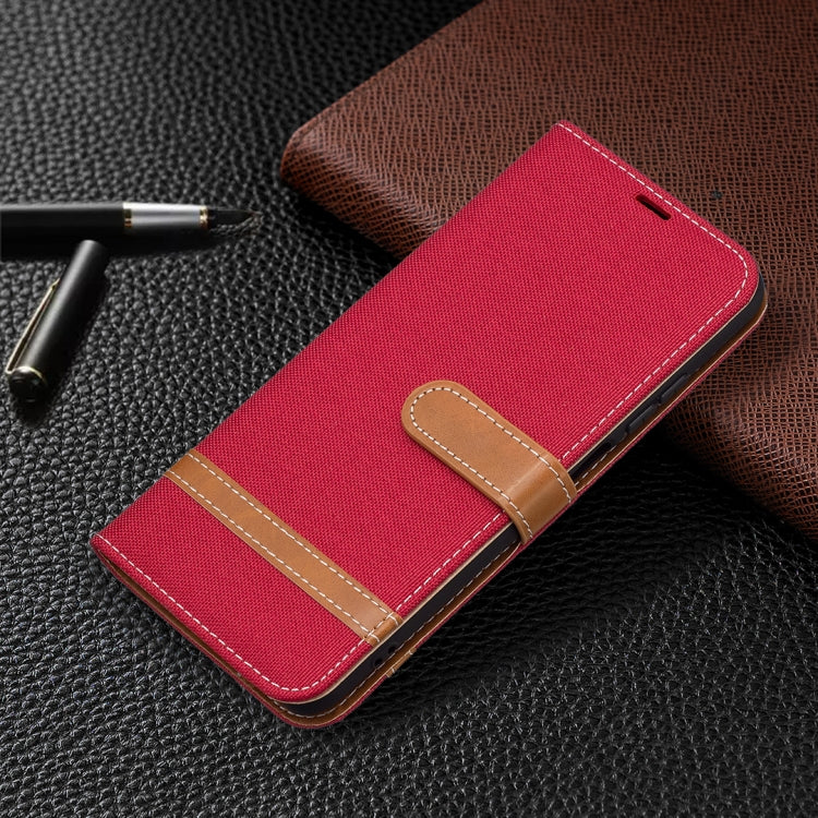 For Xiaomi Redmi Note 10 4G / Note 10S Color Matching Denim Texture Horizontal Flip Leather Case with Holder & Card Slots & Wallet & Lanyard(Red) - Xiaomi Cases by buy2fix | Online Shopping UK | buy2fix
