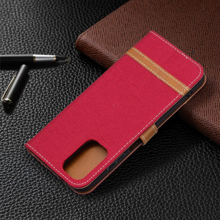 For Xiaomi Redmi Note 10 4G / Note 10S Color Matching Denim Texture Horizontal Flip Leather Case with Holder & Card Slots & Wallet & Lanyard(Red) - Xiaomi Cases by buy2fix | Online Shopping UK | buy2fix