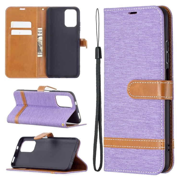 For Xiaomi Redmi Note 10 4G / Note 10S Color Matching Denim Texture Horizontal Flip Leather Case with Holder & Card Slots & Wallet & Lanyard(Purple) - Xiaomi Cases by buy2fix | Online Shopping UK | buy2fix